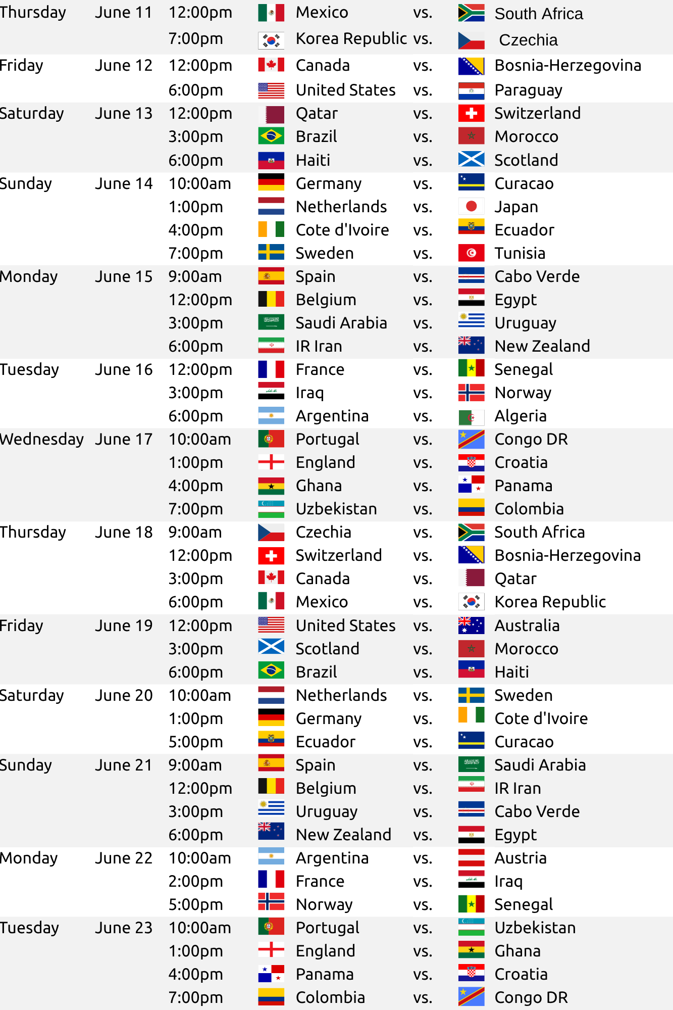 Tournament Schedule