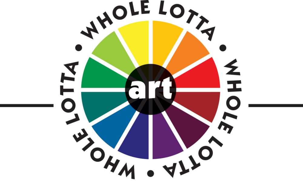 Watershed Artworks Society's Whole Lotta Art Logo, a pinwheel of colours. 