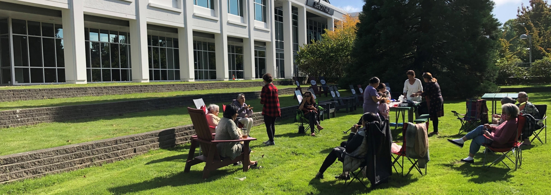 Photo of a meeting outside City Hall