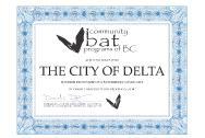 Certificate showing Delta is a bat-friendly community