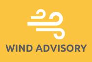 Icon of wind with text saying wind advisory