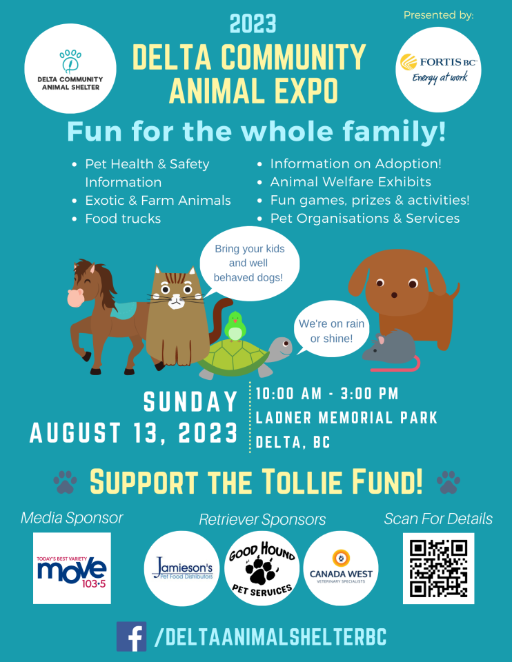 Animal Expo - Sunday 13 August 2023 - 10am to 3pm at Ladner Memorial Park