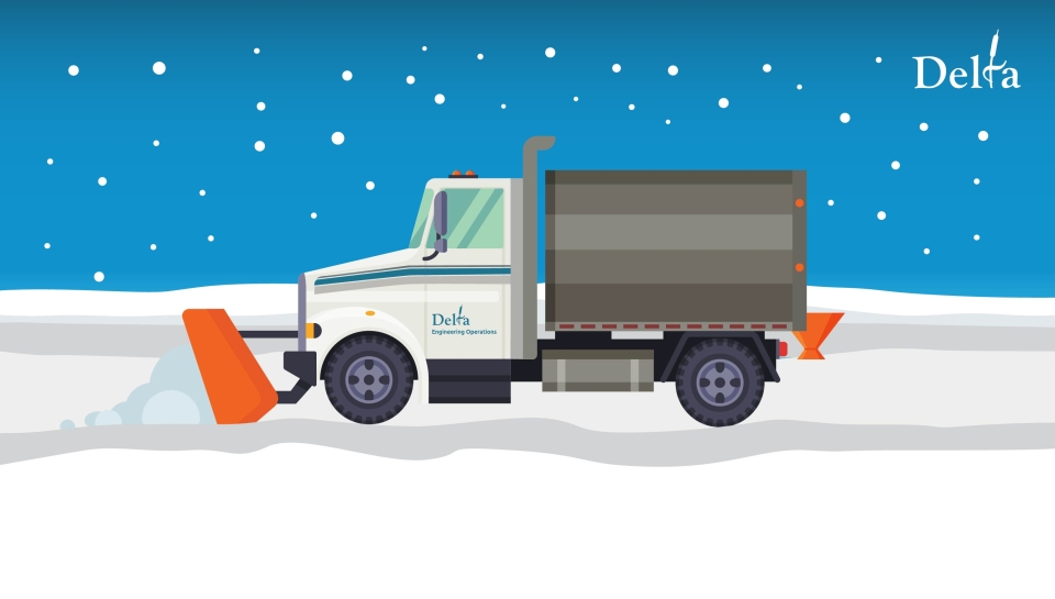 Graphic of a Delta truck plowing snow.