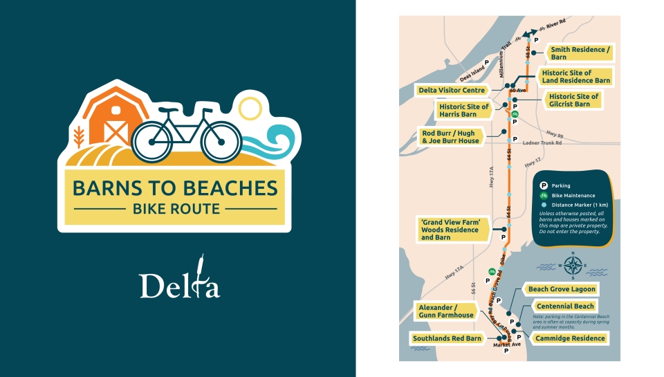 Barns to Beaches logo and map