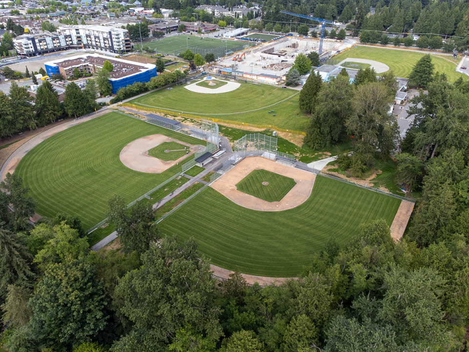 The newly completed Winskill Park Baseball diamonds, circa June 2026.