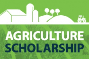 Green graphic of a farm with 'Agriculture Scholarship' written underneath