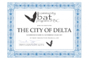 Certificate showing Delta is a bat-friendly community