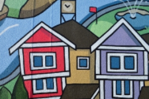 Painting of houses on a wall