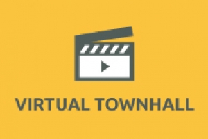 Graphic of a cinema clicker with the words Virtual Townhall below