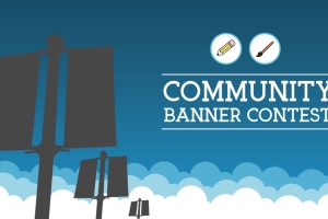 Logo for the Delta Community Banner Contest, including silhouettes of street banners.