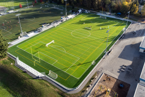 Aerial shot of the new Mackie Park synthetic turf field. 